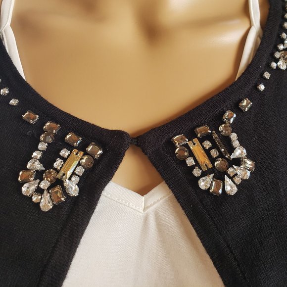 ELIZA J, black cropped cardigan with crystal details, size: large - Picture 12 of 13